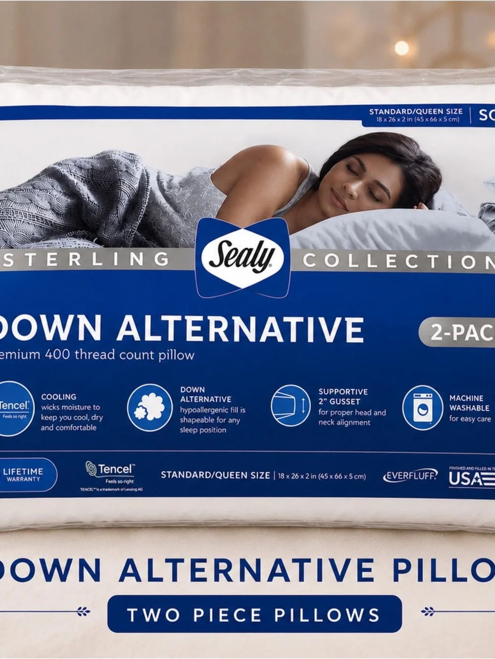 Sealy Sterling Collection Down Alternative Pillow - White (2-Pack)